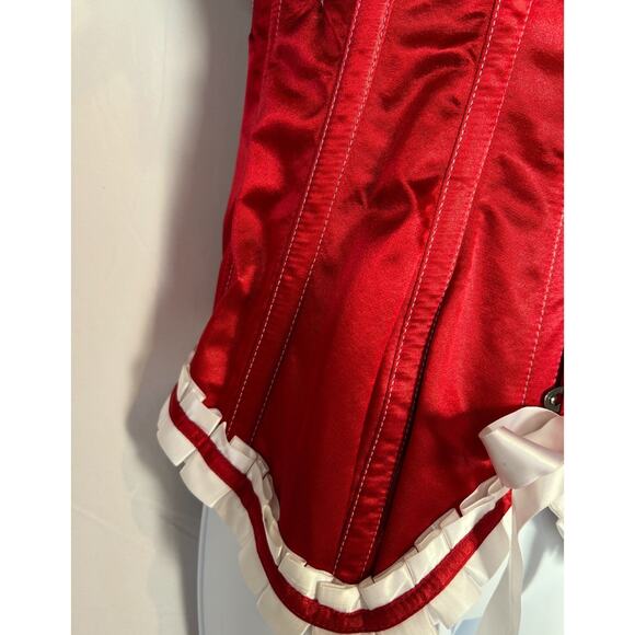 Women Sexy Lace Up Red Boned Overbust Corset Bustier Lingerie Bodyshaper Tops - Picture 4 of 8